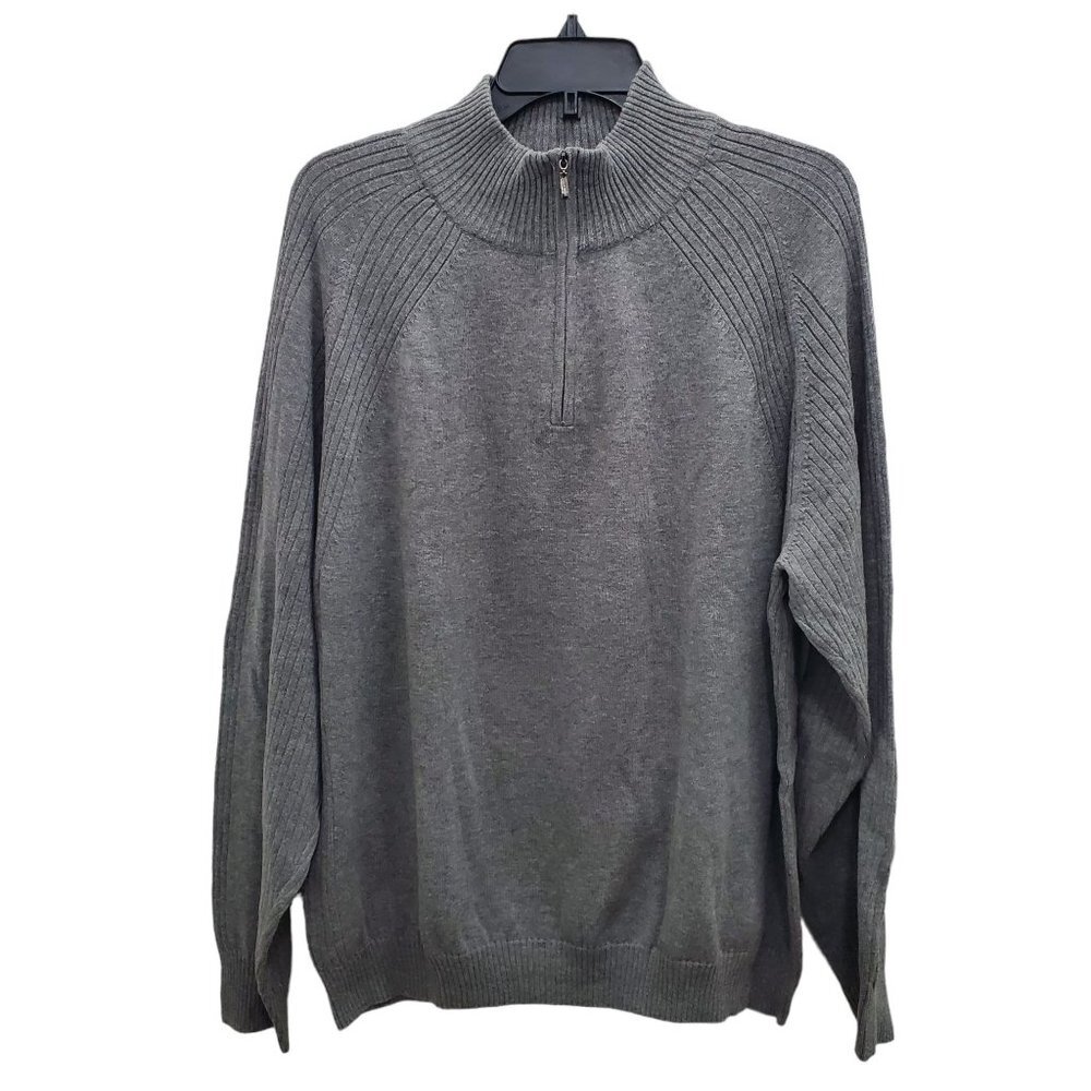 PGA Tour Men's Gray Soft Cotton 1/4 Zip Mock Neck‎ LS Golf Pullover Sweater Sz L